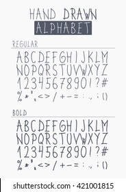 Hand drawn alphabet Light and bold type. Vector