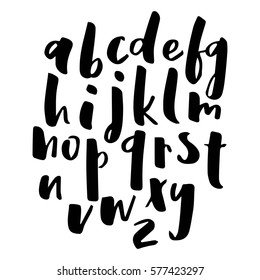 Hand drawn alphabet, lower case set of handwriting letters, isolated on white background. Vector illustration.