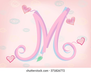 hand drawn alphabet "M" on pink background