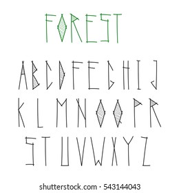 hand drawn Alphabet made of thin sticks. 