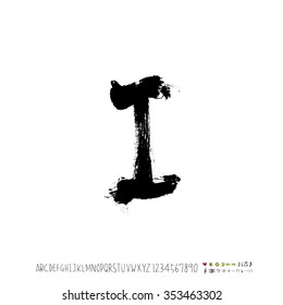 Hand drawn alphabet & number illustration & calligraphy - vector