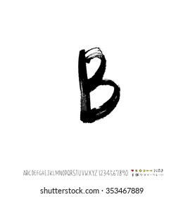 Hand drawn alphabet & number illustration & calligraphy - vector