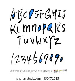 Hand drawn alphabet & number illustration & calligraphy - vector