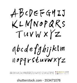 Hand drawn alphabet & number illustration & calligraphy - vector