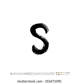 Hand drawn alphabet & number illustration & calligraphy - vector