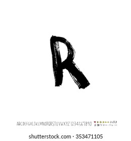 Hand drawn alphabet & number illustration & calligraphy - vector