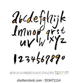 Hand drawn alphabet & number illustration & calligraphy - vector