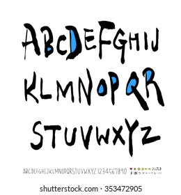 Hand drawn alphabet & number illustration & calligraphy - vector