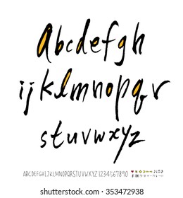 Hand drawn alphabet & number illustration & calligraphy - vector
