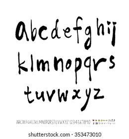 Hand drawn alphabet & number illustration & calligraphy - vector