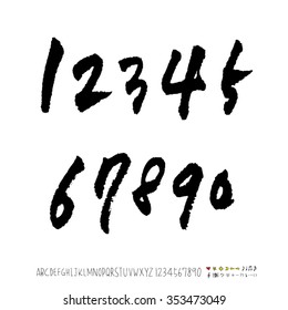 Hand drawn alphabet & number illustration & calligraphy - vector