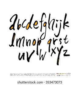Hand drawn alphabet & number illustration & calligraphy - vector
