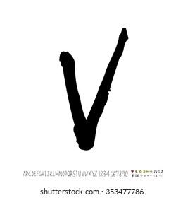 Hand drawn alphabet & number illustration & calligraphy - vector