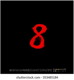 Hand drawn alphabet & number illustration & calligraphy - vector