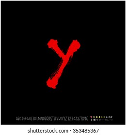 Hand drawn alphabet & number illustration & calligraphy - vector