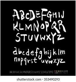Hand drawn alphabet & number illustration & calligraphy - vector