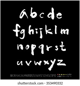Hand drawn alphabet & number illustration & calligraphy - vector