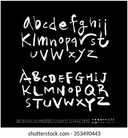 Hand drawn alphabet & number illustration & calligraphy - vector