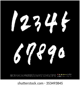 Hand drawn alphabet & number illustration & calligraphy - vector