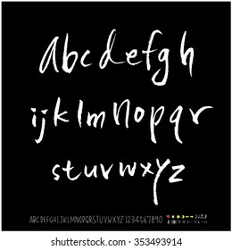 Hand drawn alphabet & number illustration & calligraphy - vector