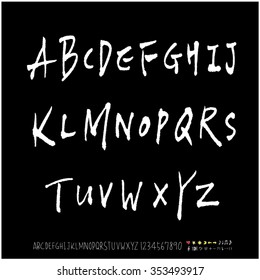 Hand drawn alphabet & number illustration & calligraphy - vector