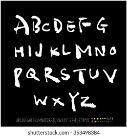 Hand drawn alphabet & number illustration & calligraphy - vector