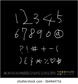 Hand drawn alphabet & number - vector