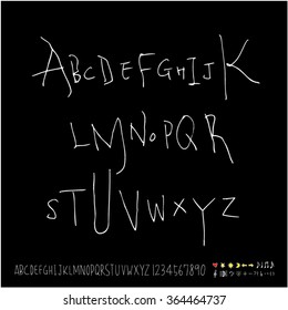 Hand drawn alphabet & number - vector