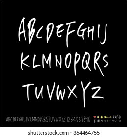 Hand drawn alphabet & number - vector
