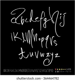 Hand drawn alphabet & number - vector