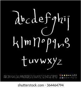 Hand drawn alphabet & number - vector