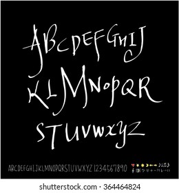 Hand drawn alphabet & number - vector