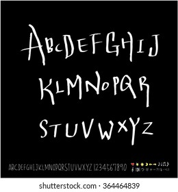 Hand drawn alphabet & number - vector