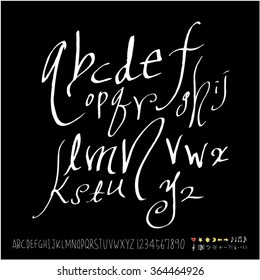 Hand drawn alphabet & number - vector