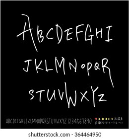 Hand drawn alphabet & number - vector
