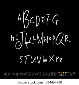 Hand drawn alphabet & number - vector