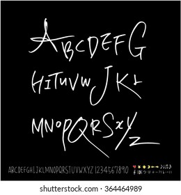 Hand drawn alphabet & number - vector
