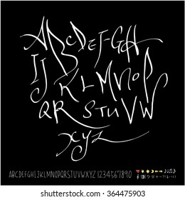 Hand drawn alphabet & number - vector
