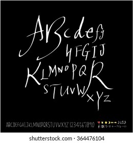Hand drawn alphabet & number - vector