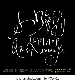 Hand drawn alphabet & number - vector