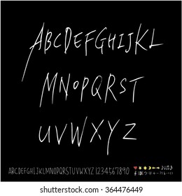 Hand drawn alphabet & number - vector