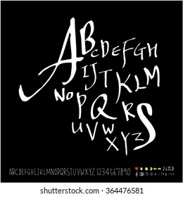 Hand drawn alphabet & number - vector