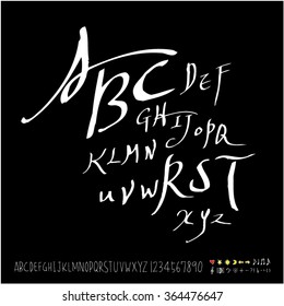 Hand drawn alphabet & number - vector