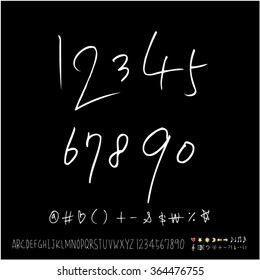 Hand drawn alphabet & number - vector