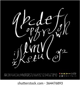 Hand drawn alphabet & number - vector