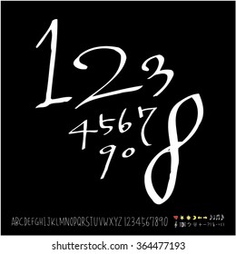 Hand drawn alphabet & number - vector