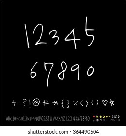 Hand drawn alphabet & number - vector