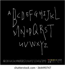 Hand drawn alphabet & number - vector