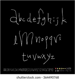 Hand drawn alphabet & number - vector