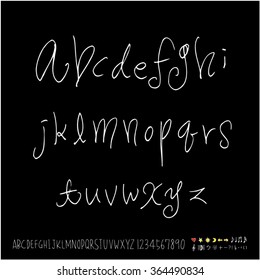 Hand drawn alphabet & number - vector